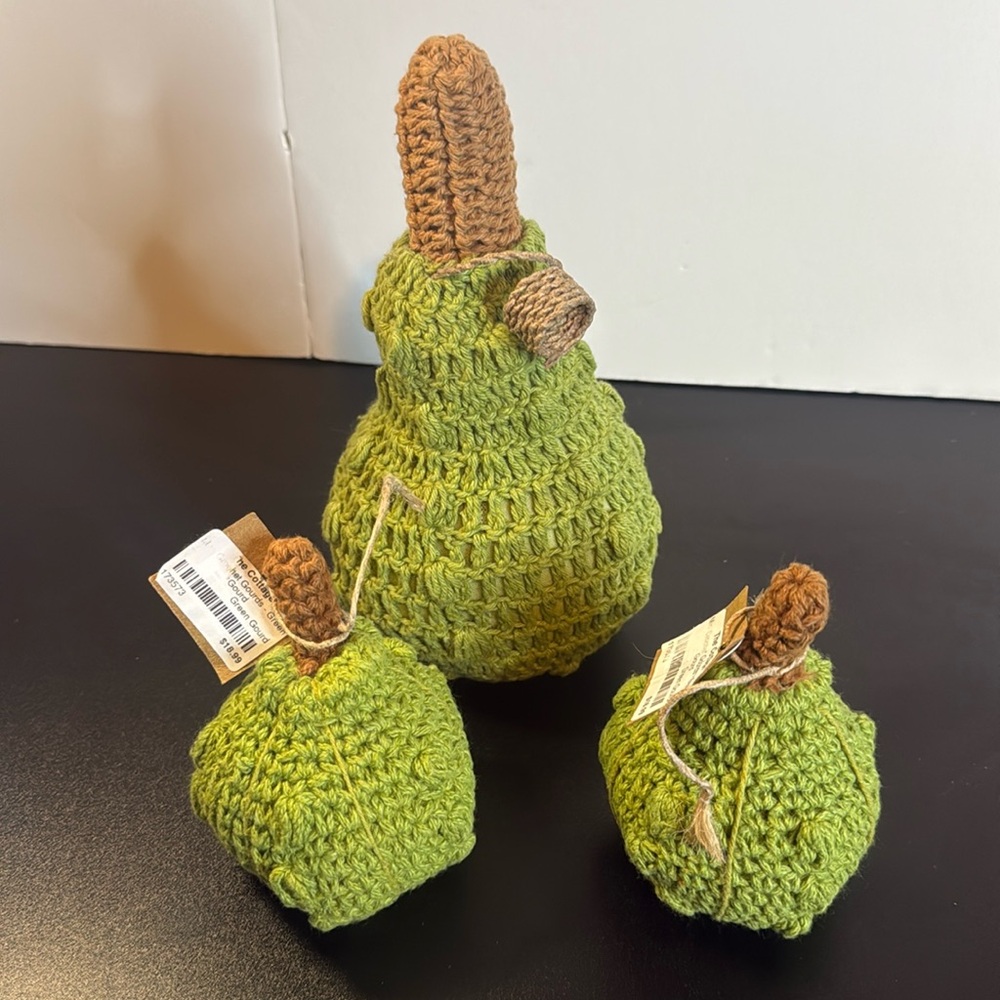 Mudpie Green and Brown Crochet Gourds Set of 3 Decor Fall - Picture 1 of 5